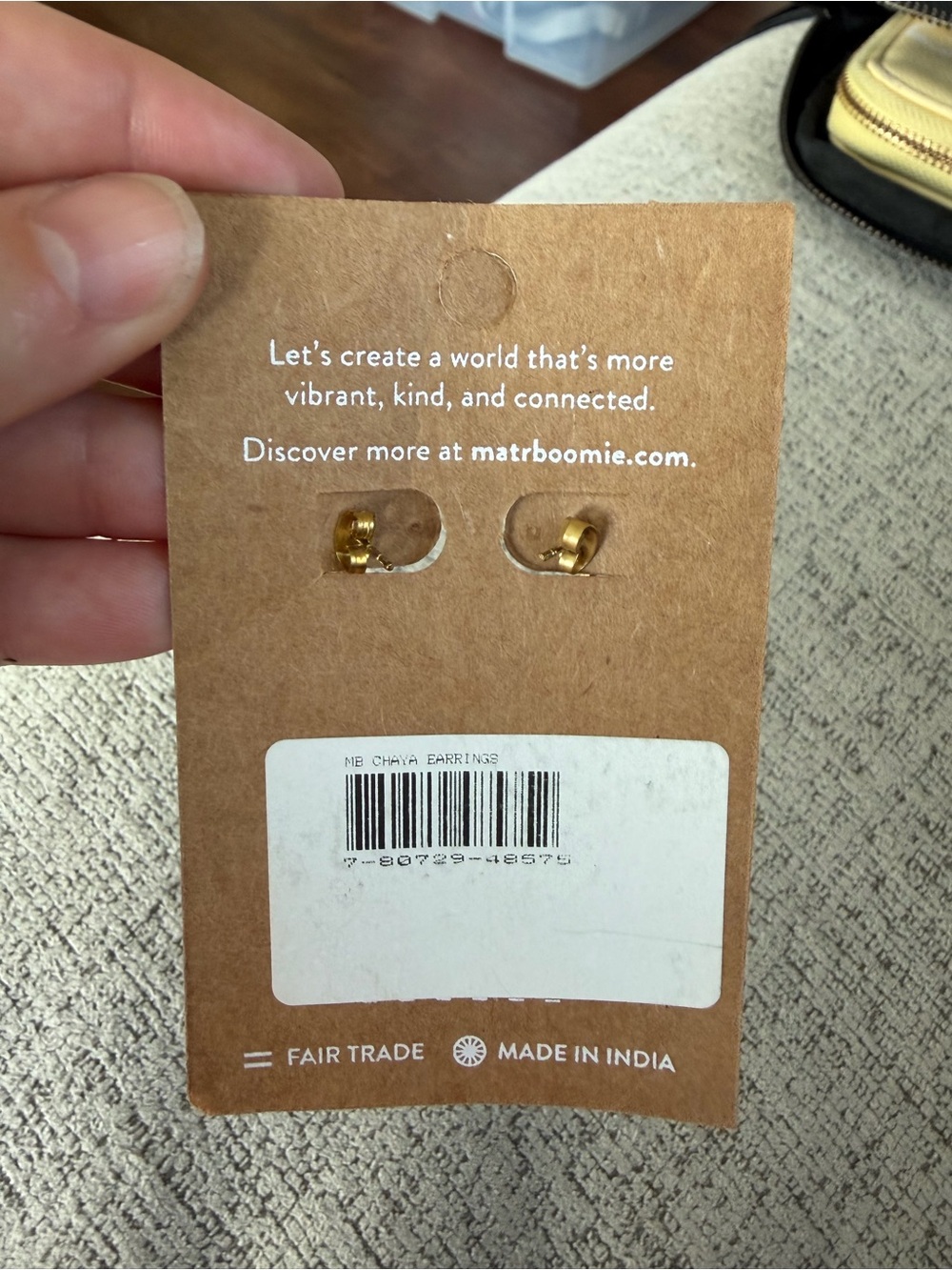 ๐3for20 NWT Matr Boomie Boho Gold Dangle Drop Earrings Orange Bead Fringe - Picture 2 of 2
